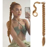 Extension Queue de Cheval Cheveux avec Attache Cheveux 80 cm Longue Tresse Queue de Cheval Extensions de Cheveux Postiche Synthétique Wrap Around Ponytail Extension pour Femmes