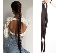 Extension Queue de Cheval Cheveux Cravate for femmes haute température Fiber synthétique tressé Extensions de queue de cheval longue bande de caoutchouc noir postiche queue de poney avec cheveux Queue