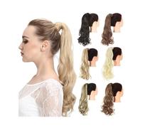 Extension Queue de Cheval Cheveux Extension de cheveux de queue de cheval ondulée naturelle for les femmes postiches synthétiques longues résistantes à la chaleur enveloppant autour des postiches de q