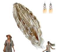 Extension Queue de Cheval Dreadlocks Boho Viking 50 cm, Tressée à la Main avec Perles et Breloques, Postiche à Clip Légère pour Festivals Usage Quotidien Voyage(Milky-white)