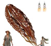 Extension Queue de Cheval Dreadlocks Boho Viking 50 cm, Tressée à la Main avec Perles et Breloques, Postiche à Clip Légère pour Festivals Usage Quotidien Voyage(Red)