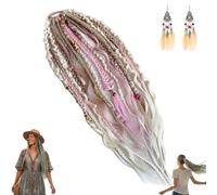 Extension Queue de Cheval Dreadlocks Boho Viking 50 cm, Tressée à la Main avec Perles et Breloques, Postiche à Clip Légère pour Festivals Usage Quotidien Voyage(Pink)