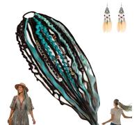 Extension Queue de Cheval Dreadlocks Boho Viking 50 cm, Tressée à la Main avec Perles et Breloques, Postiche à Clip Légère pour Festivals Usage Quotidien Voyage(Green)