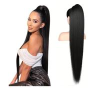 Extension queue de cheval en cheveux humains raides for femmes, postiche brésilien long et lisse, couleur naturelle, avec cordon de serrage Pour un usage quotidien(18inch)