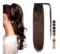 Extension Queue de Cheval Naturel Brun - Fausse Queue de Cheval Naturel [Attaché par Ruban Adhésif] Extension Ponytail Cheveux Naturel Remy Hair - 14"(35CM) 04#Marron Chocolat