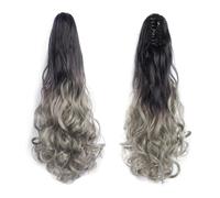 Extension queue de cheval ondulée à clipser, 55 cm de long, bouclée, for femme, postiche naturelle, queue de cheval duveteuse, for mariage, usage quotidien Pour un usage quotidien(1BT171)