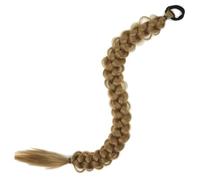 Extension queue de cheval tressée 24 pouces, postiche synthétique noire blonde avec bande élastique confortable for femmes(27)