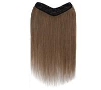 Extensions à clips en cheveux humains naturels, une pièce de 5 clips, lisses, soyeuses et douces, en forme de V, invisibles.(Light Brown,14inch 55g)