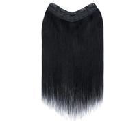 Extensions à clips en cheveux humains naturels, une pièce de 5 clips, lisses, soyeuses et douces, en forme de V, invisibles. Pose facile(Natural Black,16inch 65g)