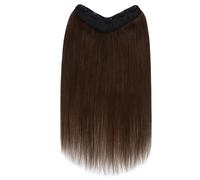 Extensions à clips en cheveux humains naturels, une pièce de 5 clips, lisses, soyeuses et douces, en forme de V, invisibles.(Brown,14inch 55g)