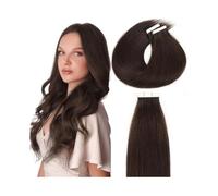 Extensions à ruban adhésif Extensions de Cheveux à Bande Adhésive Vrais Humains 20 Pièces 50g Trame Peau Double Face Raides #2 Brun Foncé Cheveux invisibles(16 inches)