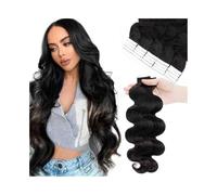 Extensions à ruban adhésif Extensions de cheveux vague corps Bande vrais humains dans les extensions Noir naturel 20Pcs 50G invisible trame peau douce Cheveux invisibles(18 inches)