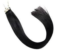 Extensions adhésives en cheveux humains noirs lisses, 17,7 in / 45 cm, pose facile, rendu naturel, bandes discrètes, pour femme, coiffage, coloration ou permanente possibles, effet fondu