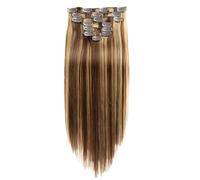 Extensions capillaires blondes de 16 pouces, extensions à clip caramel lisses en 7 pièces, vrais cheveux humains naturels, clips en U, coiffures variées