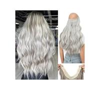 Extensions capillaires synthétiques ondulées invisibles à Clip, ligne de poisson ombrée, postiche naturelle une pièce, faux cheveux blonds Ponytail Extension(Cool Ash Blonde,22INCHES)