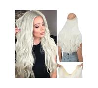 Extensions capillaires synthétiques ondulées invisibles à Clip, ligne de poisson ombrée, postiche naturelle une pièce, faux cheveux blonds Ponytail Extension(White Blonde,18inches)