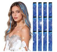 Extensions Cheveux Pailletées Clip in 55 cm, 25 CouleursLaser-Bleu royalTinsel Hair Extensions Colorées à Clips, Accessoires Cheveux Brillants pour Fête Festival Anniversaire Halloween Noël