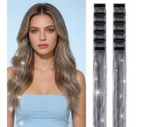 Extensions Cheveux Pailletées Clip in 55 cm, 25 CouleursLaser-GrisTinsel Hair Extensions Colorées à Clips, Accessoires Cheveux Brillants pour Fête Festival Anniversaire Halloween Noël