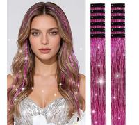 Extensions Cheveux Pailletées Clip in 55 cm, 25 CouleursLaser-MagentaTinsel Hair Extensions Colorées à Clips, Accessoires Cheveux Brillants pour Fête Festival Anniversaire Halloween Noël