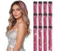 Extensions Cheveux Pailletées Clip in 55 cm, 25 CouleursLaser-RoseTinsel Hair Extensions Colorées à Clips, Accessoires Cheveux Brillants pour Fête Festival Anniversaire Halloween Noël