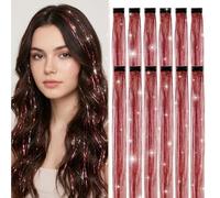Extensions Cheveux Pailletées Clip in 55 cm, 25 CouleursLaser-Rouge pastèqueTinsel Hair Extensions Colorées à Clips, Accessoires Cheveux Brillants pour Fête Festival Anniversaire Halloween Noël