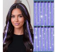 Extensions Cheveux Pailletées Clip in 55 cm, 25 CouleursNeon VioletTinsel Hair Extensions Colorées à Clips, Accessoires Cheveux Brillants pour Fête Festival Anniversaire Halloween Noël