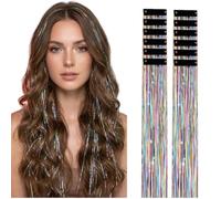 Extensions Cheveux Pailletées Clip in 55 cm, 25 CouleursTricoloreTinsel Hair Extensions Colorées à Clips, Accessoires Cheveux Brillants pour Fête Festival Anniversaire Halloween Noël