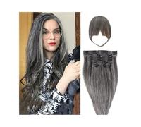 Extensions de cheveux 10 clips Ombre grise dans les extensions de cheveux avec frange Clip pour Remy lisse et soyeux 14 18 24 pouces Extensions humaines réelles(18In(140g 10pcs))