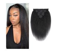 Extensions de cheveux 12-26 pouces Kinky Straight Clip ins for femmes noires, cheveux humains Remy double trame, tête complète couleur noir naturel, 18 clips avec 8 pièces morceaux de cheveux(18inches