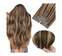 Extensions de cheveux 14-20 pouces Trame de cheveux humains Extensions de cheveux bruns Clip en PU Vrais cheveux humains à coudre dans un mélange de brun foncé Mèches blondes caramel Coudre dans des c
