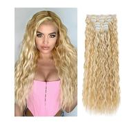 Extensions de cheveux 16 extensions de cheveux à clips, 6 pièces de cheveux naturels et doux et se mélangent bien, postiches synthétiques longues ondulées de sirène (22 pouces, 6 pièces) morceaux de c