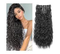 Extensions de cheveux 16 extensions de cheveux à clips, 6 pièces de cheveux naturels et doux et se mélangent bien, postiches synthétiques longues ondulées de sirène (22 pouces, 6 pièces) morceaux de c