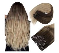 Extensions de cheveux 7 Pièces Extensions de Cheveux Humains à Clip à Clip Brun Ombre Blonde Extensions à Clip Balayage Brun Foncé Blond Doré Ombre Blond Platine 12-24 pouces morceaux de cheveux(14 in
