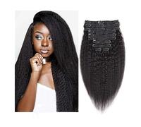 Extensions de cheveux 8Pcs Kinky Straight Clip dans les extensions de cheveux humains Remy Hair Full Head Clip droit dans de vrais cheveux humains for les femmes noires Cheveux humains brésiliens Exte