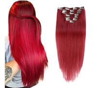 Extensions de cheveux à clip pour femmes, Bourgogne droit sans couture Clips dans les extensions de cheveux humains, 8 pcs ensemble de 20 clips vrais cheveux humains,16inch (40cm)