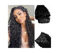 Extensions de cheveux à clips Deep Wave for femmes noires, 8 pièces, cheveux brésiliens vierges Remy avec 18 clips, 120 g (25,4 à 66 cm, noir naturel) Installation et enlèvement faciles(14inches)
