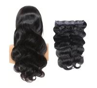 Extensions de cheveux à clips en une seule pièce, perruques ondulées invisibles, postiches naturelles moelleuses for femmes, noir naturel Wear and Go(26 inch)