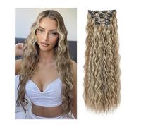 Extensions de cheveux à clipser 16 extensions de cheveux à clips, 6 pièces de cheveux naturels et doux et se mélangent bien, postiches synthétiques longues ondulées de sirène (22 pouces, 6 pièces) Cli