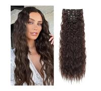 Extensions de cheveux à clipser 16 extensions de cheveux à clips, 6 pièces de cheveux naturels et doux et se mélangent bien, postiches synthétiques longues ondulées de sirène (22 pouces, 6 pièces) Cli