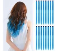 Extensions de cheveux à clipser - 16 pièces de 55 cm de cheveux synthétiques lisses pour filles et femmes, mèches (bleu)