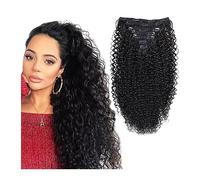 Extensions de cheveux à clipser 26" Kinky Curly Clip in Hair Extensions Cheveux Synthétiques for Femmes Noires Brésiliens Vrais Cheveux Remy Kinkys Curly Clip de Cheveux Synthétiques Naturel Noir Coul