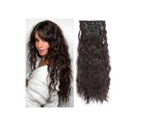 Extensions de cheveux à clipser, 6 pièces, postiche synthétique ondulé à clipser for femmes, 55 cm Installation et enlèvement faciles(Brown black)