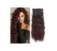 Extensions de cheveux à clipser, 6 pièces, postiche synthétique ondulé à clipser for femmes, 55 cm Installation et enlèvement faciles(Dark red)