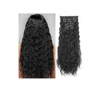Extensions de cheveux à clipser, 6 pièces, postiche synthétique ondulé à clipser for femmes, 55 cm Installation et enlèvement faciles(Natural Black)