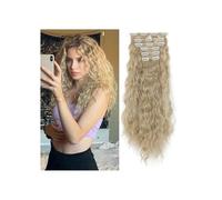 Extensions de cheveux à clipser, 6 pièces, postiche synthétique ondulé à clipser for femmes, 55 cm Installation et enlèvement faciles(Cool Blonde)
