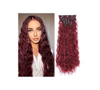 Extensions de cheveux à clipser, 6 pièces, postiche synthétique ondulé à clipser for femmes, 55 cm Installation et enlèvement faciles(Burgundy)