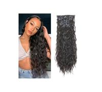Extensions de cheveux à clipser, 6 pièces, postiche synthétique ondulé à clipser for femmes, 55 cm Installation et enlèvement faciles(Black Brown)