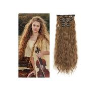 Extensions de cheveux à clipser, 6 pièces, postiche synthétique ondulé à clipser for femmes, 55 cm Installation et enlèvement faciles(Light Brown)