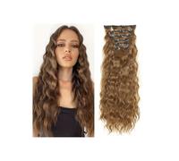 Extensions de cheveux à clipser, 6 pièces, postiche synthétique ondulé à clipser for femmes, 55 cm Installation et enlèvement faciles(Medium Brown with Medium Auburn)