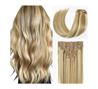 Extensions de cheveux à clipser 8Pcs Extensions de Cheveux Humains à Clips, 100% Cheveux Humains Brun Clair Méchés Blond Platine 120G Tête Complète Soyeuse Droite Extensions à Clip #P8/613 Clip d'exte